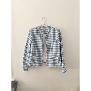 Vintage Nanette Lepore Light Blue Houndstooth Open Front Jacket - Size S